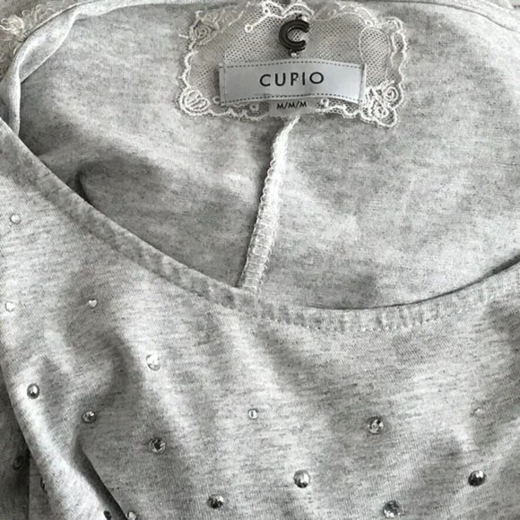 cupio woman's shirt top asymmetrical net gray rhinestone embellished size medium - Picture 4 of 5
